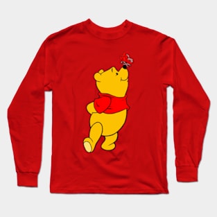 Yellow Bear with Awareness Ribbon Butterfly (Red) Long Sleeve T-Shirt